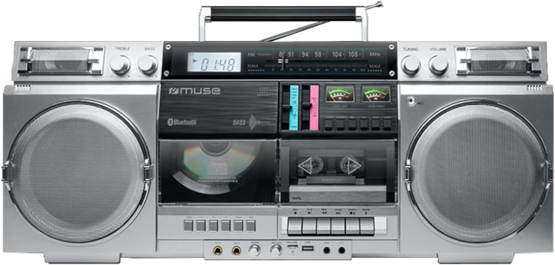 MUSE M-380GBS Retro Kassetten Boombox mit CD-Player, AUX und Bluetooth, Smartphone kompatibel, Kasse