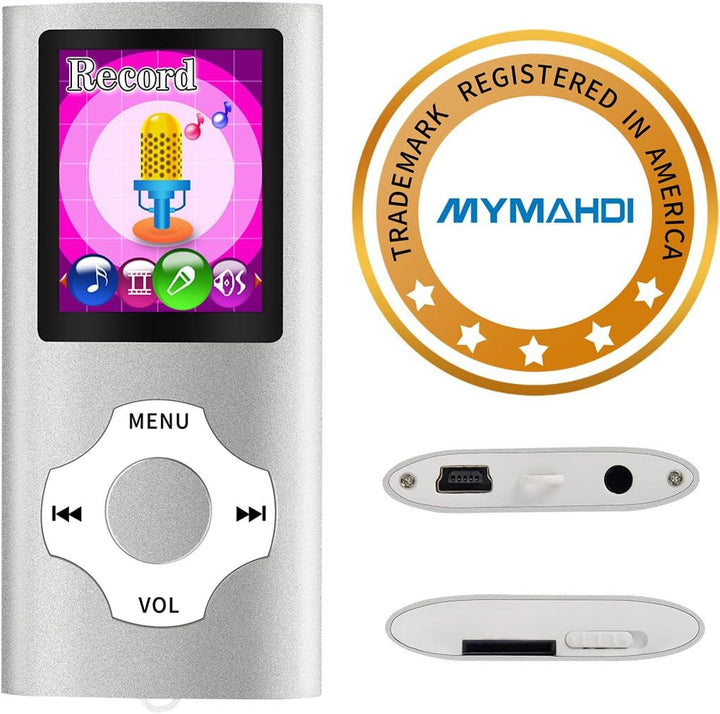 Mymahdi MP3 / MP4 Portable Player, Silber mit 1,8 Zoll LCD-Bildschirm und Memory Kartensteckplatz, M