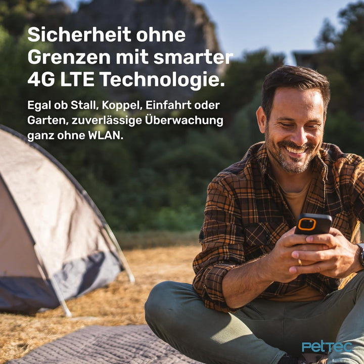PetTec Cam Free 4G LTE Kamera ohne WLAN [LTE-Tarif kostenpflichtig] – Akku Outdoor Kamera für Stall,