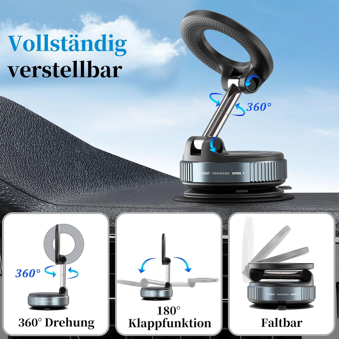 PlusAcc Vakuum Handyhalterung Auto Saugnapf - 360°Drehbar Zusammenklappbar Tragbar Magnetisch Handy