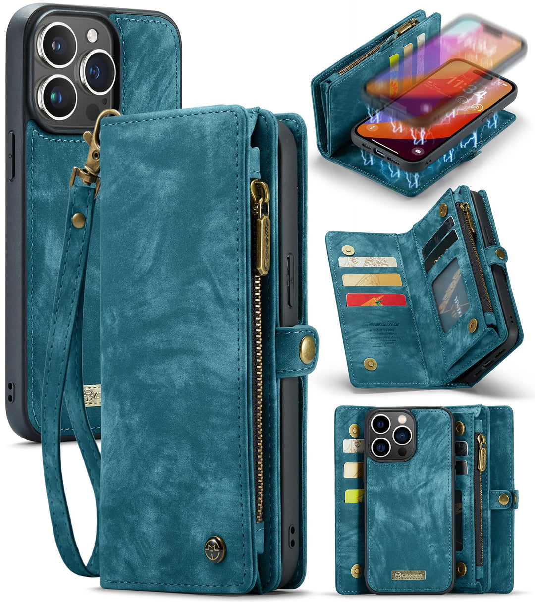 UFinetech für iPhone 15 Pro Hülle, Flip Leder TPU Stossfeste Kartenfach Tasche Handyhülle für iPhone