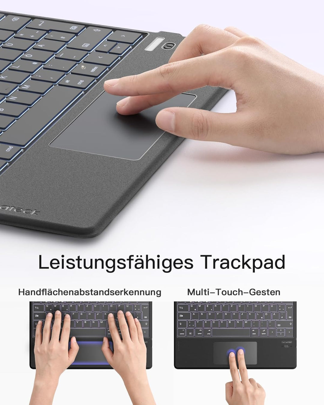 Inateck Bluethooth Tastatur mit Touchpad,Tablet Tastatur Ultra-Slim, mit 3 Bluetooth Kanälen für Win