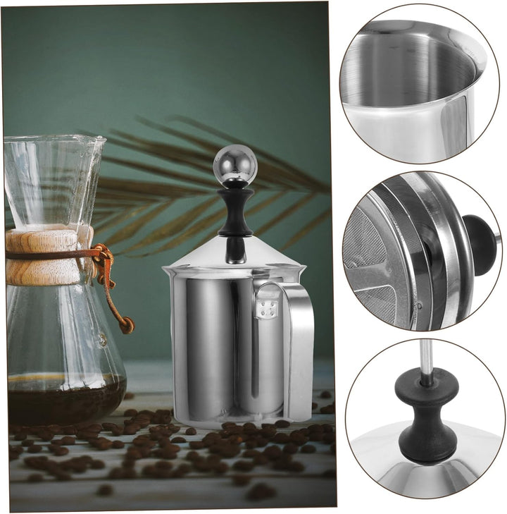Toyvian 400 Ml Milchaufschäumer Edelstahl Doppelgitter Handpumpe Manuell Für Kaffee Cappuccino Vollm