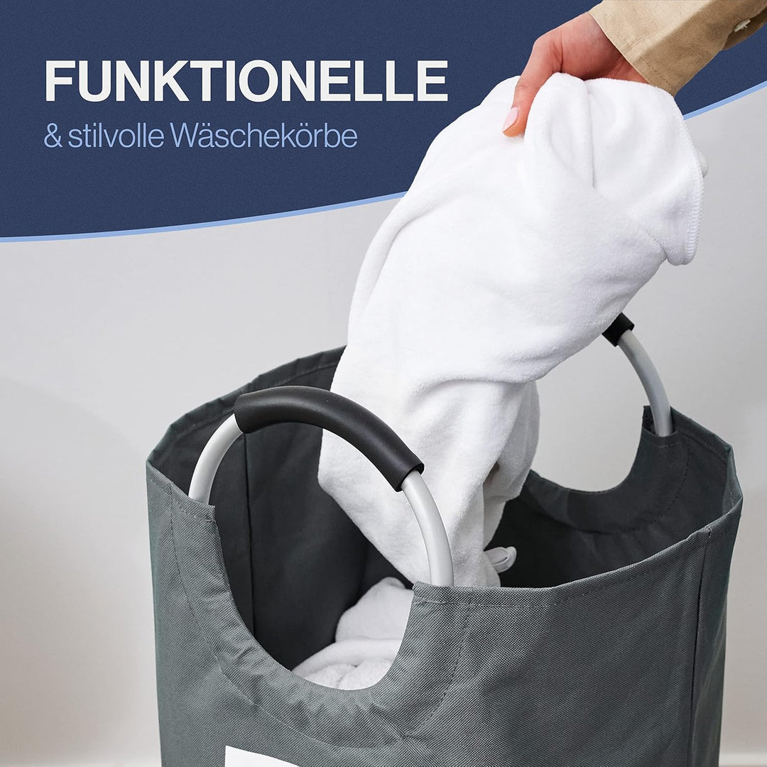 WELLENBORG® Faltbarer Wäschekorb faltbar grau gross - Wäschesammler wasserdicht Wäschesack Schmutzwä