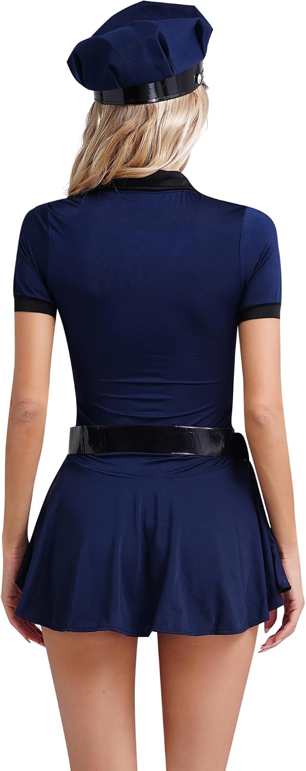 Aislor Sexy Polizei Kostüm Damen Polizistin Uniform mit Mütze Handschnelle Cop Costume Komplettes Ou
