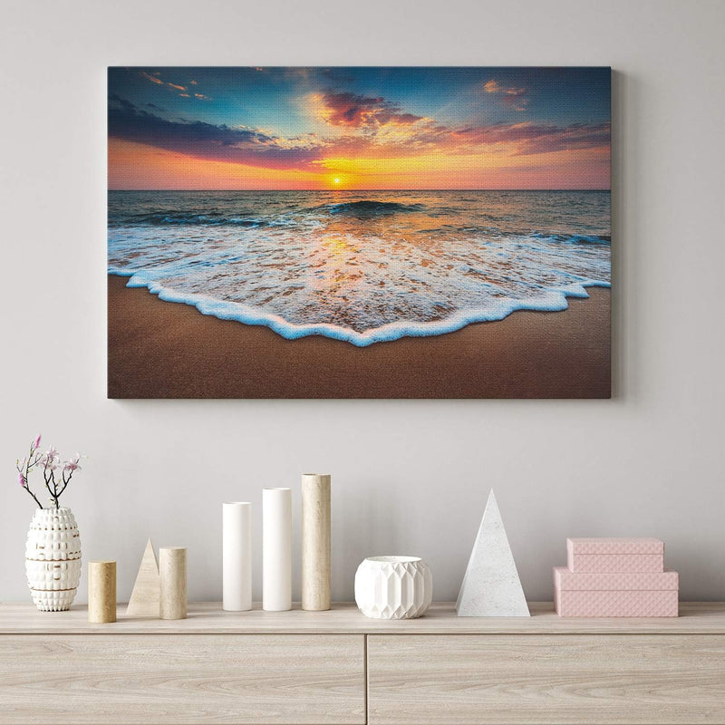 PICANOVA – Bild auf Leinwand Sonnenuntergang am Meer 80x60cm – Leinwandbild – Premium Leinwanddruck