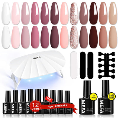 MEFA Shellac Set Starterset mit Lampe 6W,12 Farben UV Nagellack Set Gelnägel Starterset Weiss Rosa N