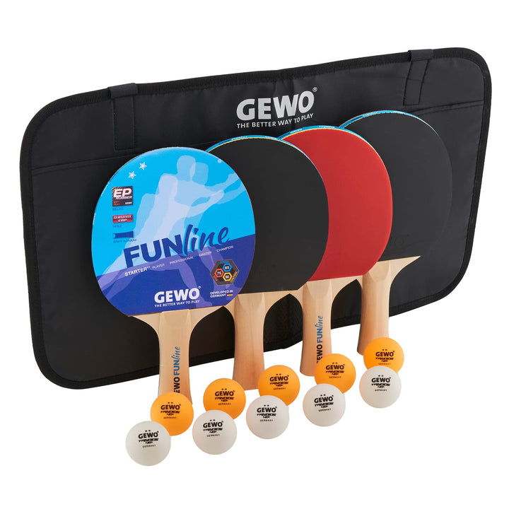 GEWO Fun TIME Tischtennisschläger Set für Hobby und Freizeit mit 10 Tischtennis Bällen und Aufbewahr