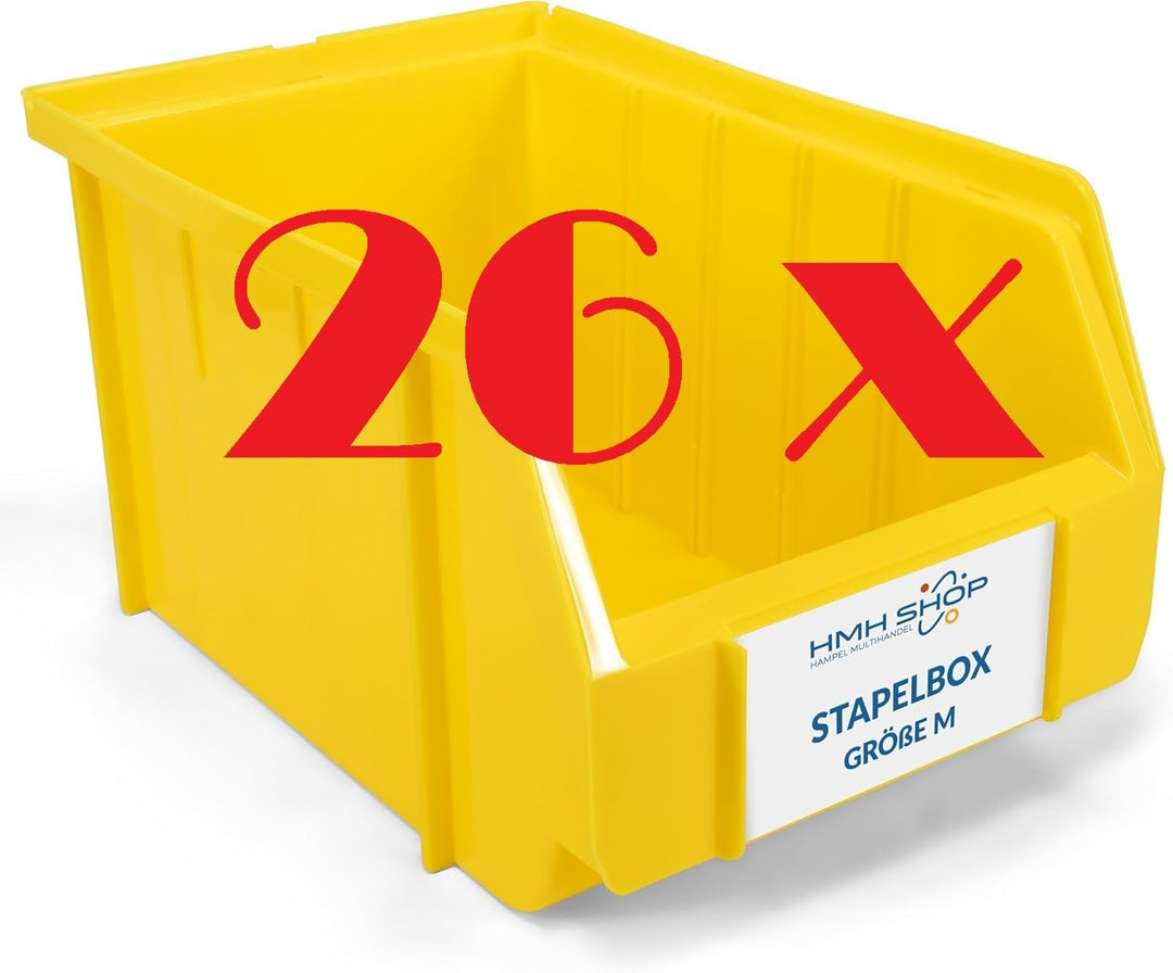 HMH 26x Stapelboxen Grösse M Werkstatt Garage Keller Sichtlagerboxen 230x150x130mm Lagerboxen GELB S