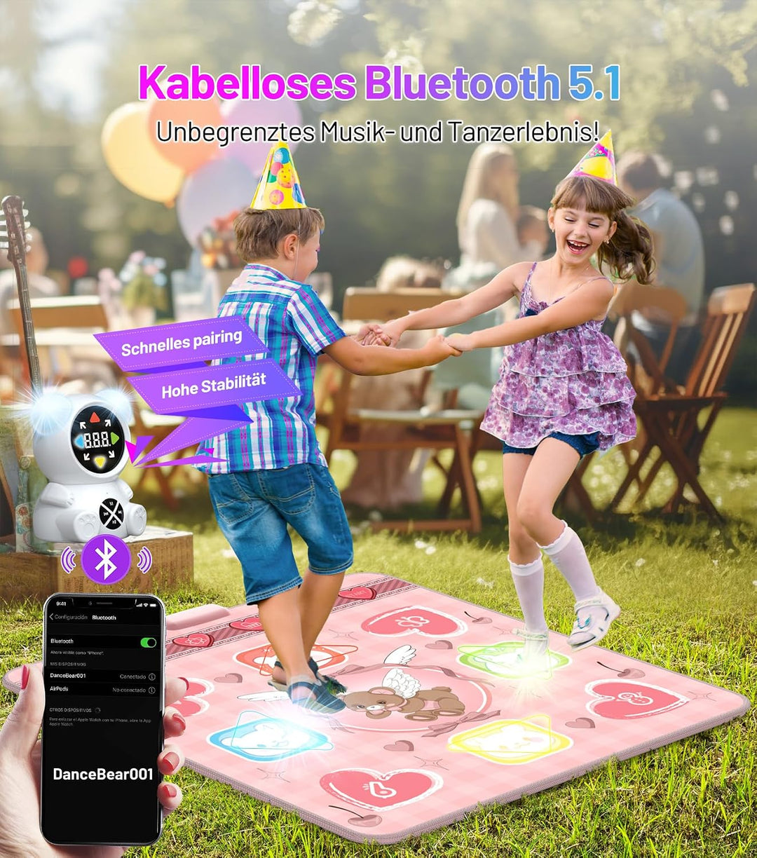 FWFX Tanzmatte für Kinder, Wiederaufladbares Kabellosem Musikmatte Spielzeug, Leuchtende Kindertanzm