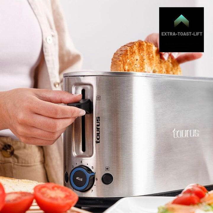 Taurus - Toaster Mytoast Legend 1000W | Edelstahlgehäuse | Extra grosser Schlitz 260x42 mm | 7 Bräun