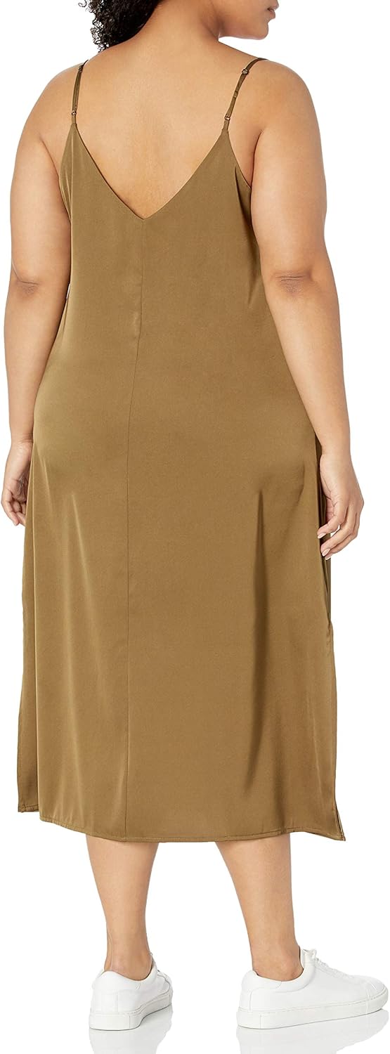 The Drop Damen Ana Silky Midi-Slip-Kleid mit V-Ausschnitt XXS Dunkles Olivgrün, XXS Dunkles Olivgrün