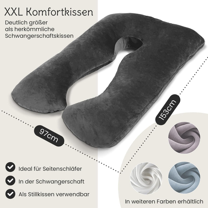 maxVitalis Schwangerschaftskissen in ergonomischer U Form, Stilkissen mit abnehmbarem und waschbarem