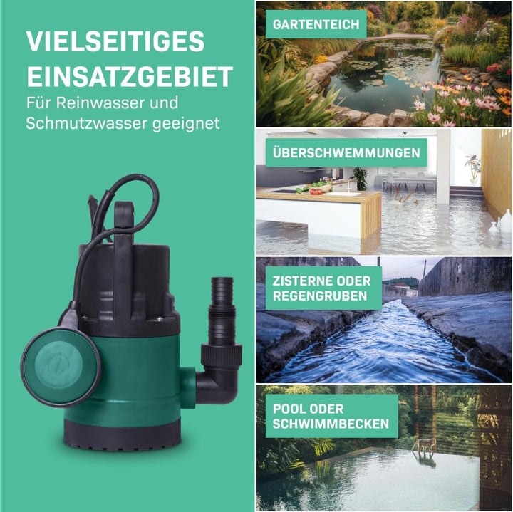 VONROC Tauchpumpe Schmutzwasserpumpe - Wasserpumpe für Schmutzwasser Keller - Flachsaugend - Gartenp