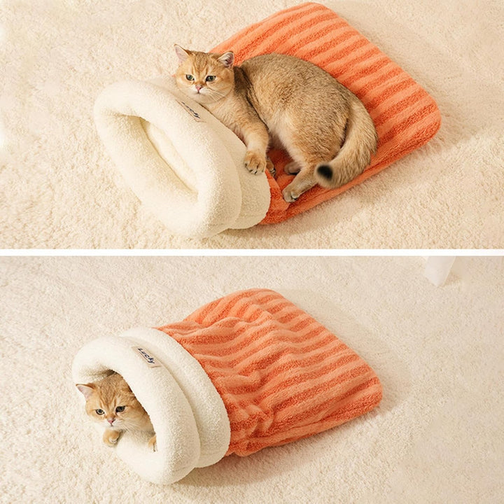 Generisch Katzenschlafsbag für Innenkatzen, weich bequemer Katze Winter Schlafsack C-at Cave Bett, 3