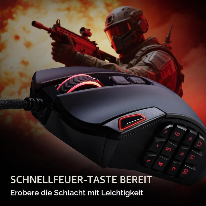 Redragon M921 MMO Gaming-Maus, 12400 DPI hochpräzise kabelgebundene RGB-Maus mit 18 programmierbaren