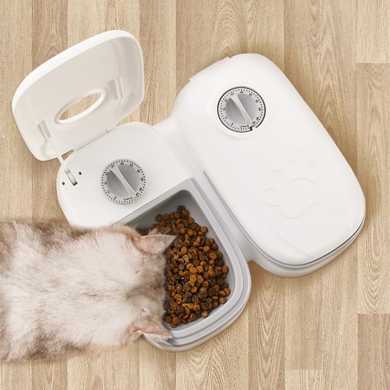 Wuudi Futterautomat Katze für 2 Mahlzeiten Futterautomat Hunde,Pet Feeder Futternapf mit Timer für T