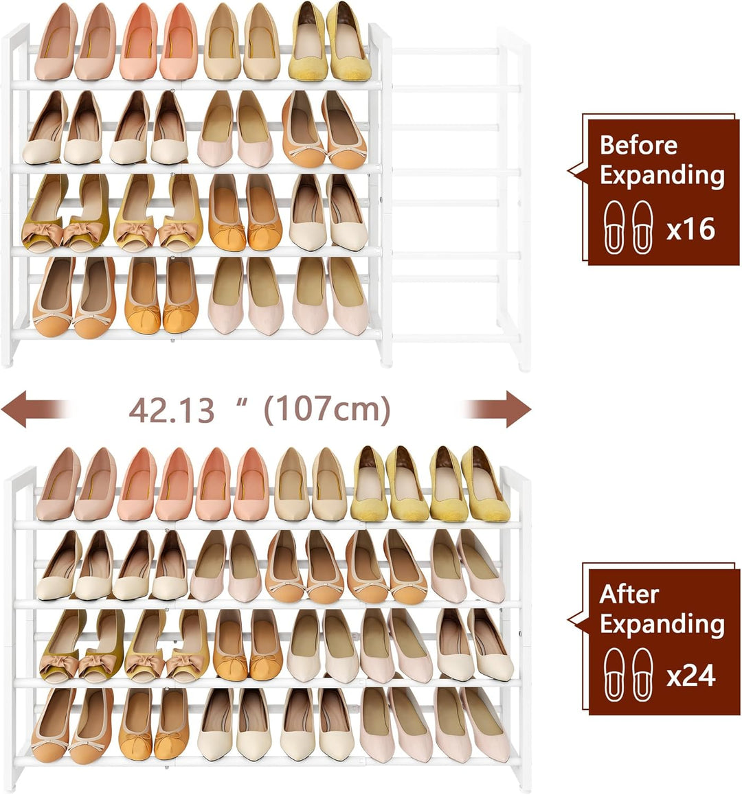 FAVOOSTY 4 Ebenen Schuhregal Metall Ausziehbares Weiss, Verstellbar Platzsparend, Shoes Rack, Robust