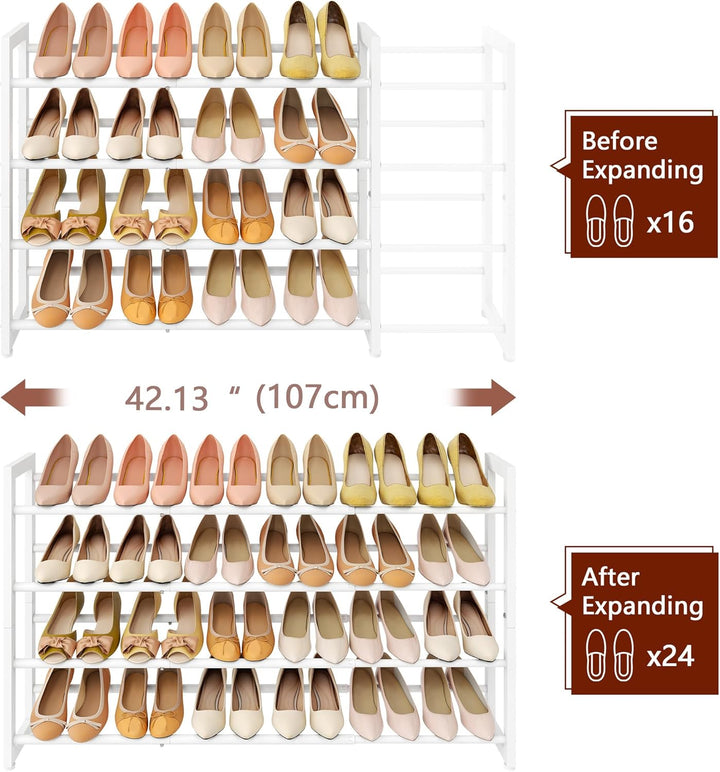 FAVOOSTY 4 Ebenen Schuhregal Metall Ausziehbares Weiss, Verstellbar Platzsparend, Shoes Rack, Robust