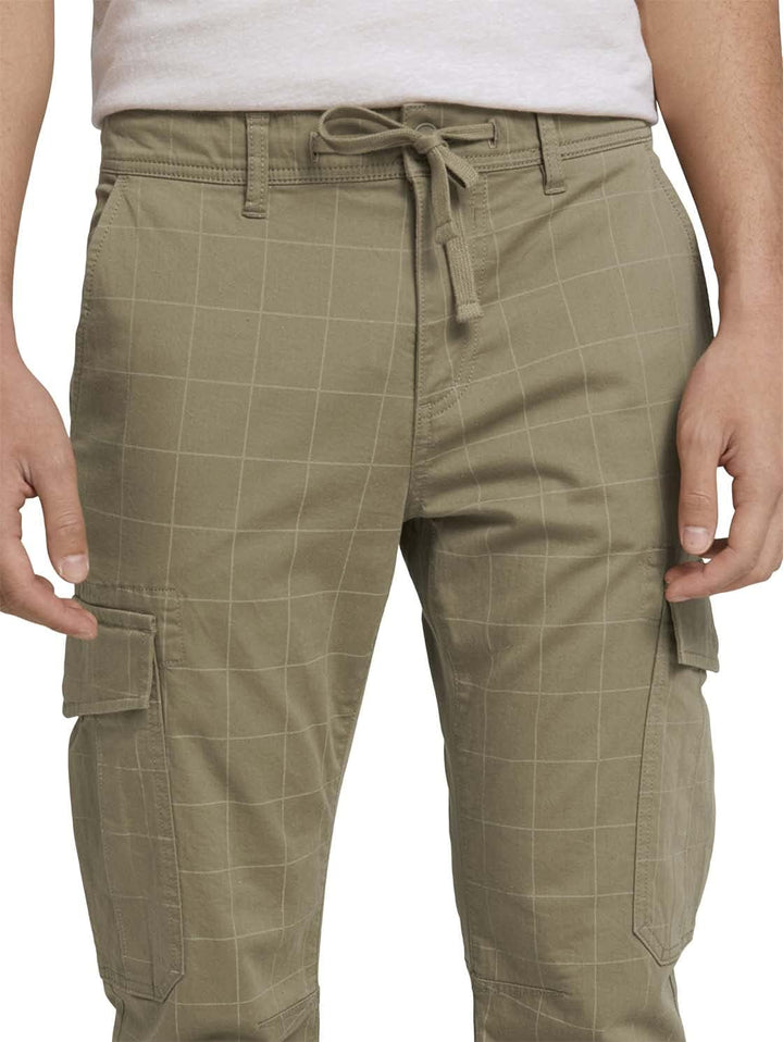 TOM TAILOR Denim Herren Cargo Hose S 27705 - Khaki Soft Check Print, S 27705 - Khaki Soft Check Prin