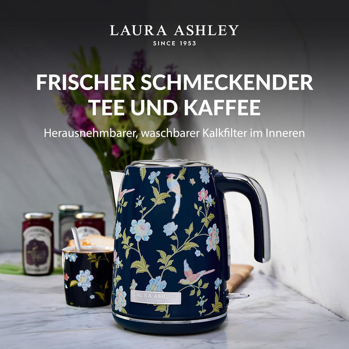 Laura Ashley Elveden Navy Kabelloser Elektrischer Wasserkocher von VQ. Edelstahl-Wasserkocher 1.7 Li
