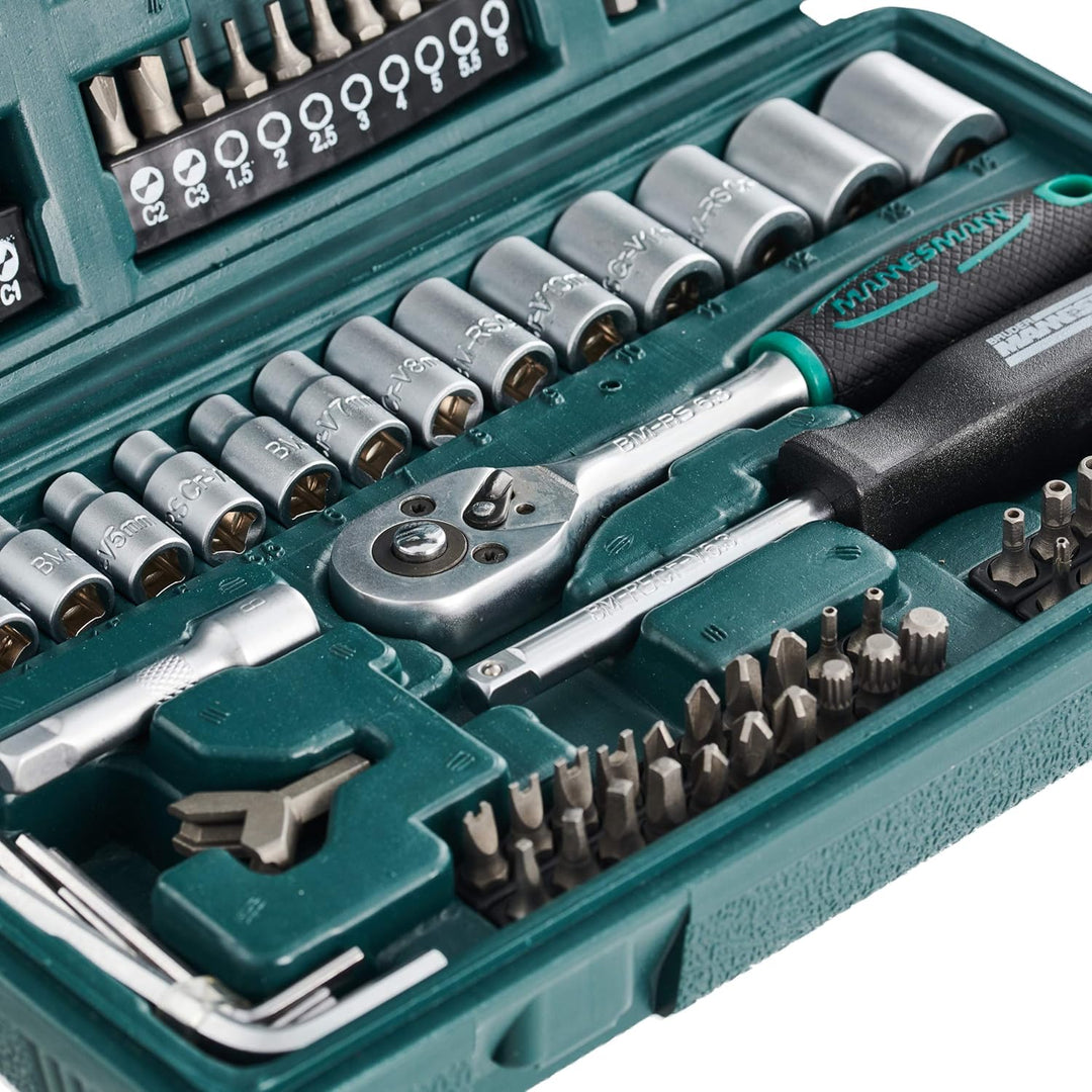 Brueder Mannesmann Werkzeuge M29057 Werkzeugsatz, 57-teilig & M29166 130-tlg. Steckschlüssel- und Bi