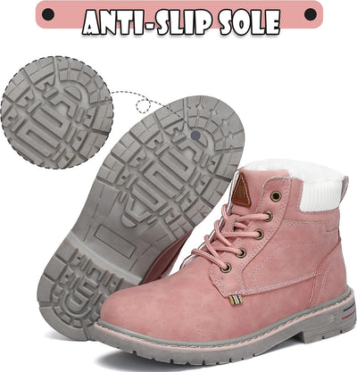 Mishansha Kinder Schnürstiefel Warme Gefüttert Winterschuhe für Jungen Mädchen Gr.24-38 36 EU Rosa,