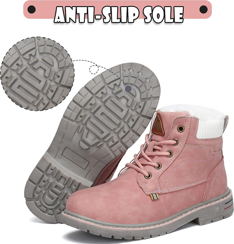 Mishansha Kinder Schnürstiefel Warme Gefüttert Winterschuhe für Jungen Mädchen Gr.24-38 33 EU Rosa,