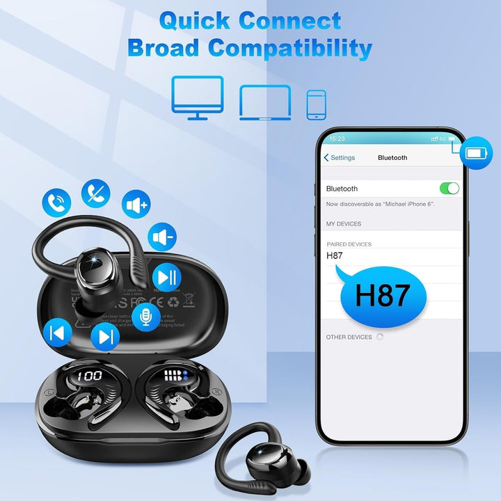 Bluetooth 5.4 Kopfhörer Sport, 2026 Neu In Ear Kopfhörer Kabellos Bluetoothmit 4 ENC Mic/6D Stereo,
