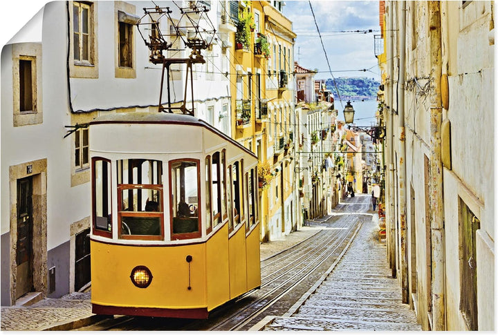ARTland Poster Kunstdruck Wandposter Bild ohne Rahmen 90x60 cm Querformat Stadt Lissabon Strassenbah