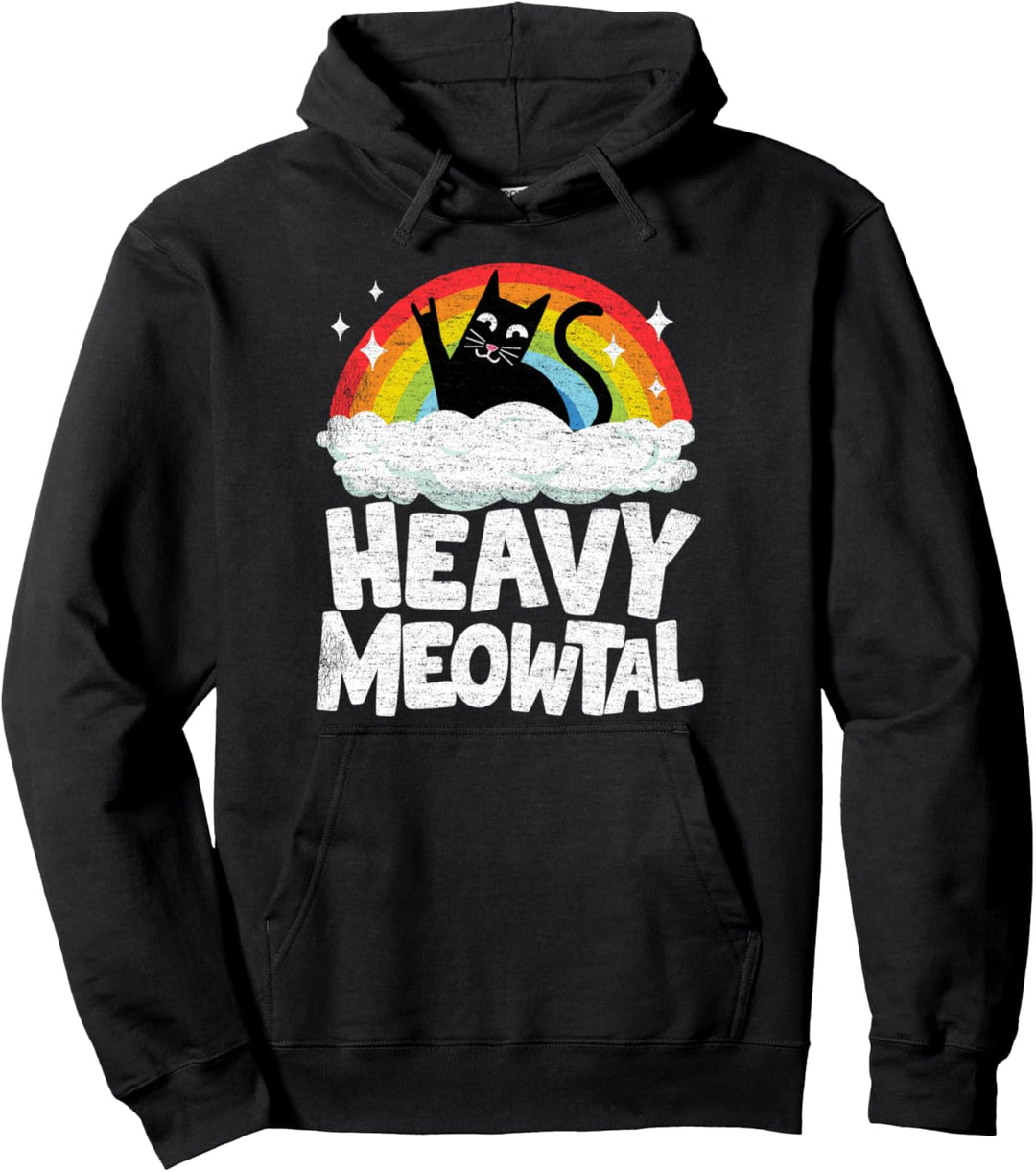 Lustige Heavy Metal Art Katze Retro Regenbogen Katzen Heavy Meowtal Pullover Hoodie
