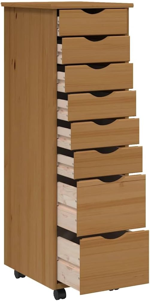 vidaXL Rollschrank mit Schubladen Moss Honigbraun Massivholz Kiefer Braun 34 x 39 x 103 cm, Braun 34
