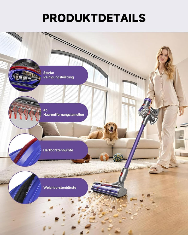 Bodendüse für Dyson V7 V8 V10 V11 V15 Staubsauger Ersatzteil,Upgrade Anti-Verheddern Bürste Direktan