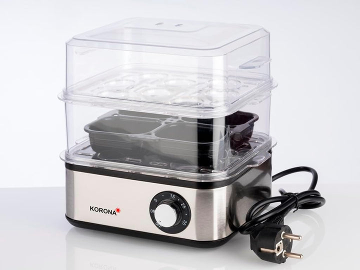 Korona 25303 Edelstahl Mini Dampfgarer und Eierkocher | Kleiner Dämpfer für Gemüse | Profi Kocher fü