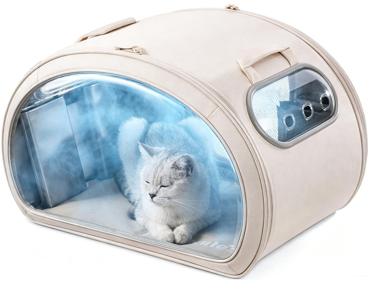 Pecute Katzenkühlhaus mit Dual-Kühl-System (6 Kühlakkus & Gel-Matte) – Faltbares Katzenzelt Sommer,