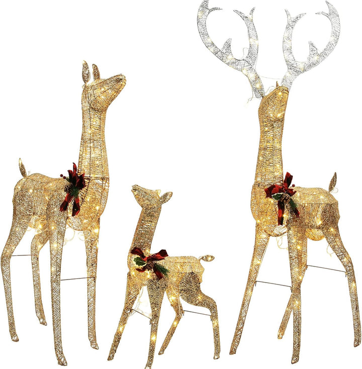 DMS Rentier Familie Weihnachtsfigur mit 187 LEDs Weihnachtsbeleuchtung für aussen und innen Weihnach