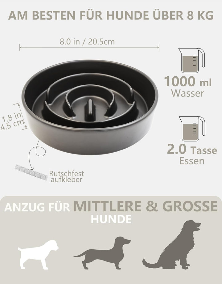 Anti-Schling Napf für Hunde, Keramik Slow Feeder, Langsame Fütterung für Mittelgrosse/Grosse Hunde,