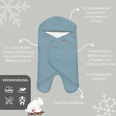 BÉABA, Babynomade Double Fleece, Baby Winter Wickeldecke, Autositz/Kinderwagen/Gondel/Transat, Weich