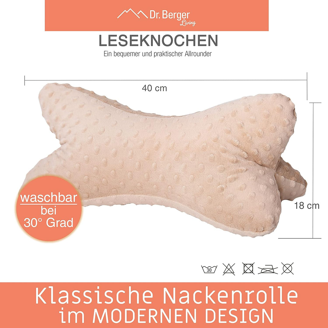 Dr. Berger Leseknochen Nackenrolle Lesekissen 40x18 cm Minky Design - 380g Baumwolle extra flauschig