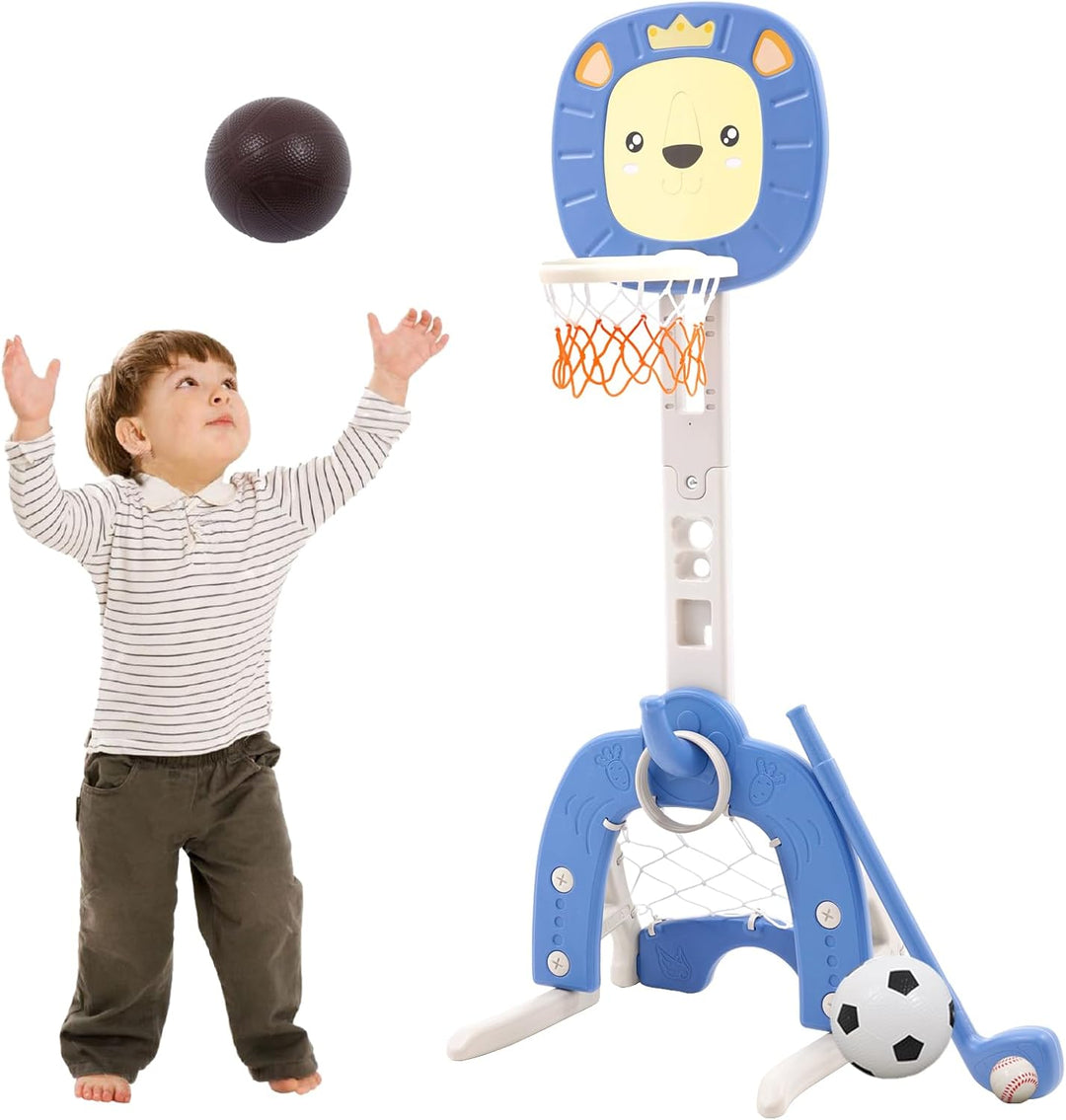 Kinder Basketballkorb 4 in 1 Basketballkorb Indoor Outdoor mit Basketbälle Fussballtor Wurfspiel Gol