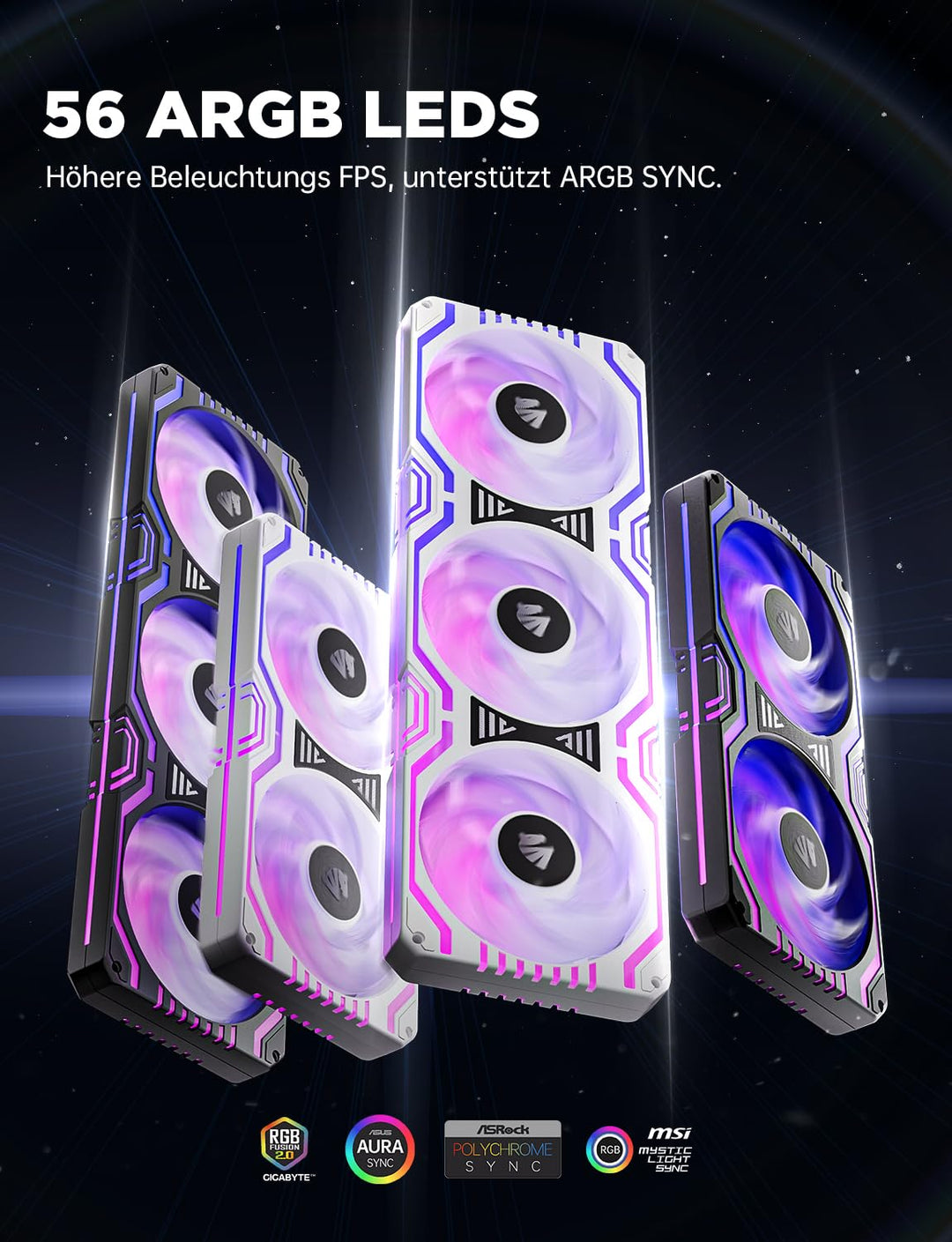 AsiaHorse 2 in 1 PC Gehäuselüfter, 2 * 120mm ARGB PC Lüfter mit 48 Adressierbare LEDs, CPU Gehäuse L