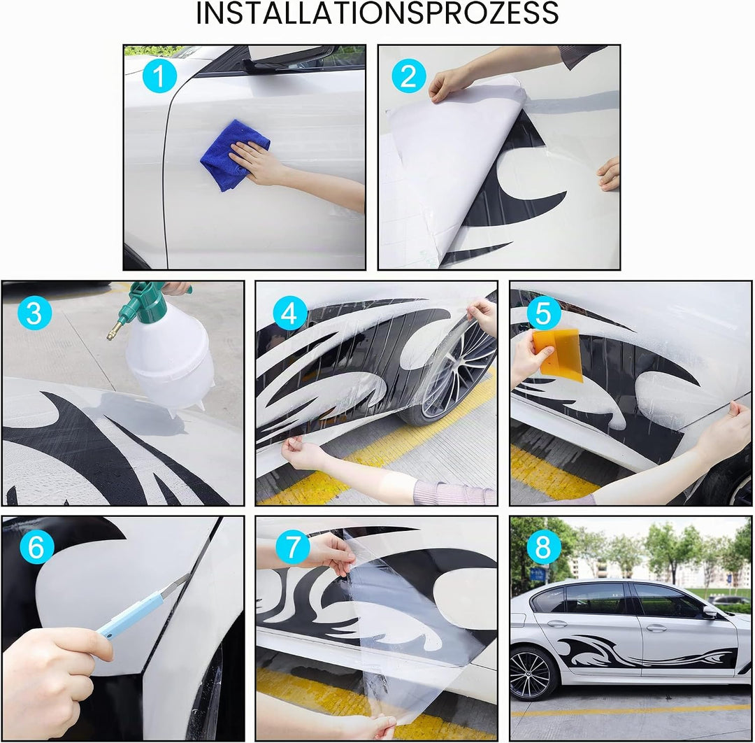 TOMALL 2 Stück 209 cm x 39 cm Wave Flame Graphic Car Body Side Flame Racing Sport Stripes Aufkleber