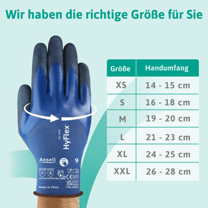 Ansell HyFlex 11-925 Ölabweisenden Arbeitshandschuhe, Rutschfeste Nitril-Beschichtung, Wasserdichte
