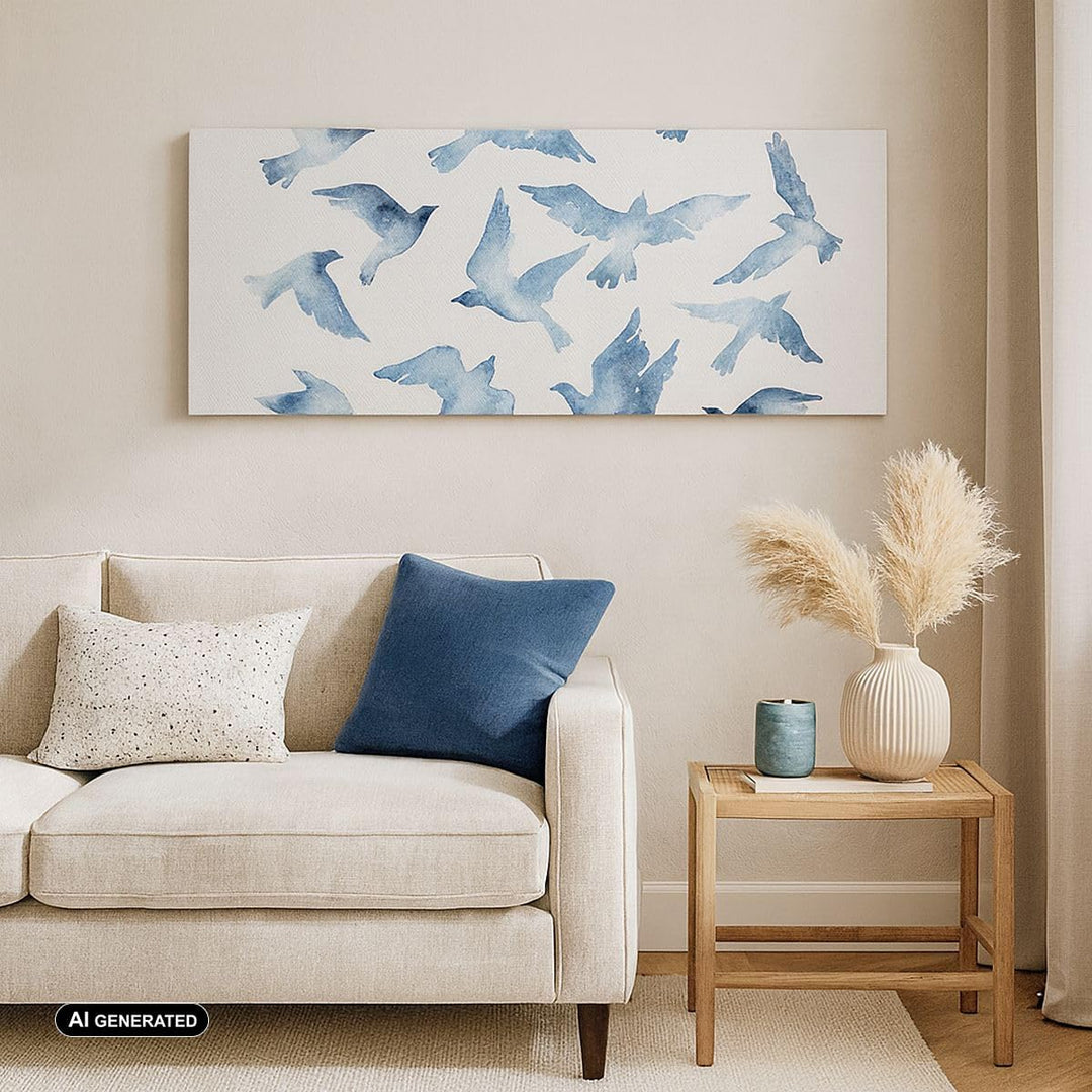 Panorama Bilder auf Leinwand Vögel digital Wolke Taube Leinwandbild 90x30cm Wandbilder Dekoration Wo