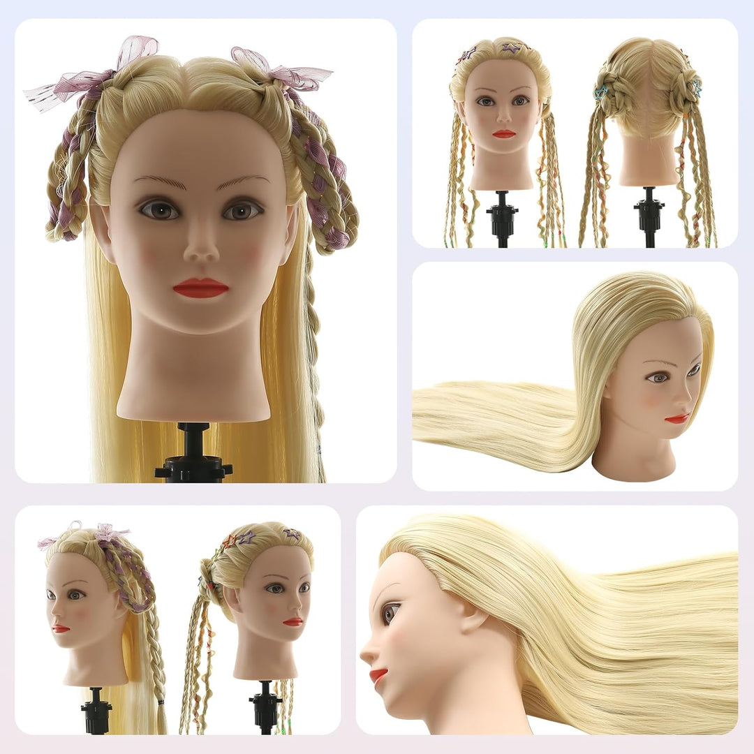 Frisierkopf 100% Synthetisches Haar übungskopf Friseur 26” Trainingsköpfe Puppenkopf Friseur Kopf Mi