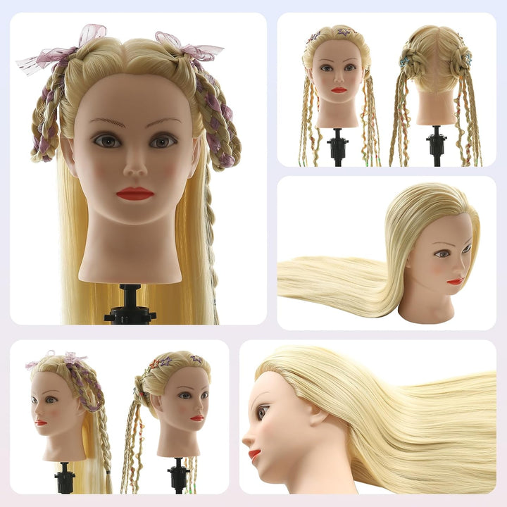 Frisierkopf 100% Synthetisches Haar übungskopf Friseur 26” Trainingsköpfe Puppenkopf Friseur Kopf Mi