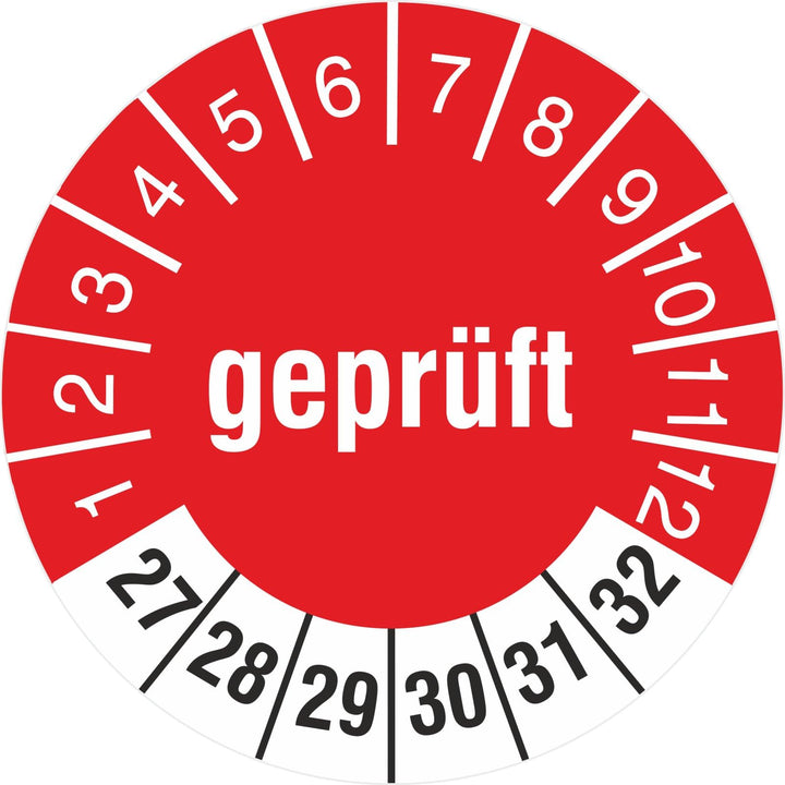 500 Prüfplaketten Prüfetiketten mit Aufdruck GEPRÜFT 30 mm 2023-2028 Rollenware stark haftend 500 30