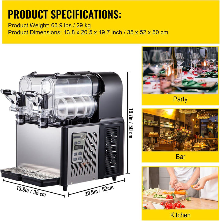 Kommerzielle Slusheis Maschine, 2x3 L Doppeltank Tassen elektrische Schneeschmelz-Slush-Smoothie-Mas