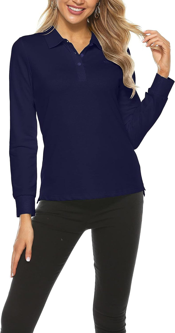 Damen Poloshirt Baumwolle Golf Wintershirt Langarm Oberteile Sports Training Polo mit Kragen Juwel B