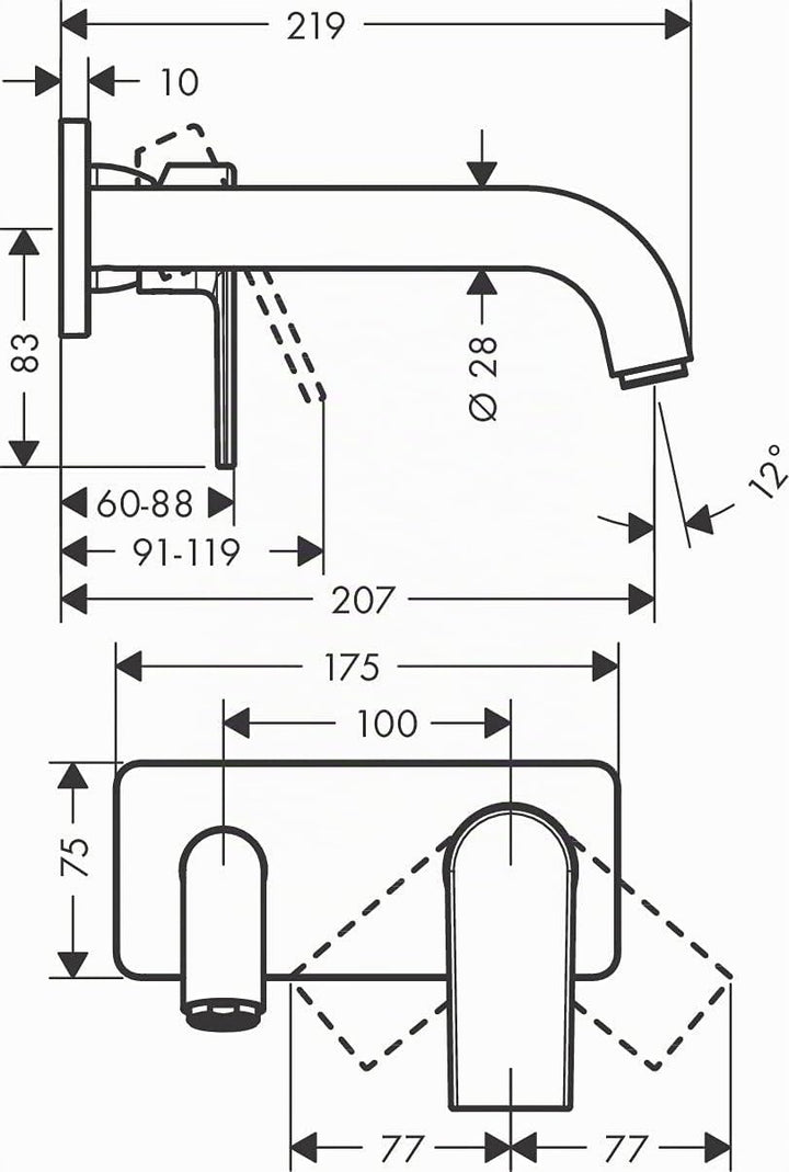 hansgrohe Waschtischarmatur Unterputz Vernis Shape, Wasserhahn Bad für Wandmontage, Badarmatur wasse